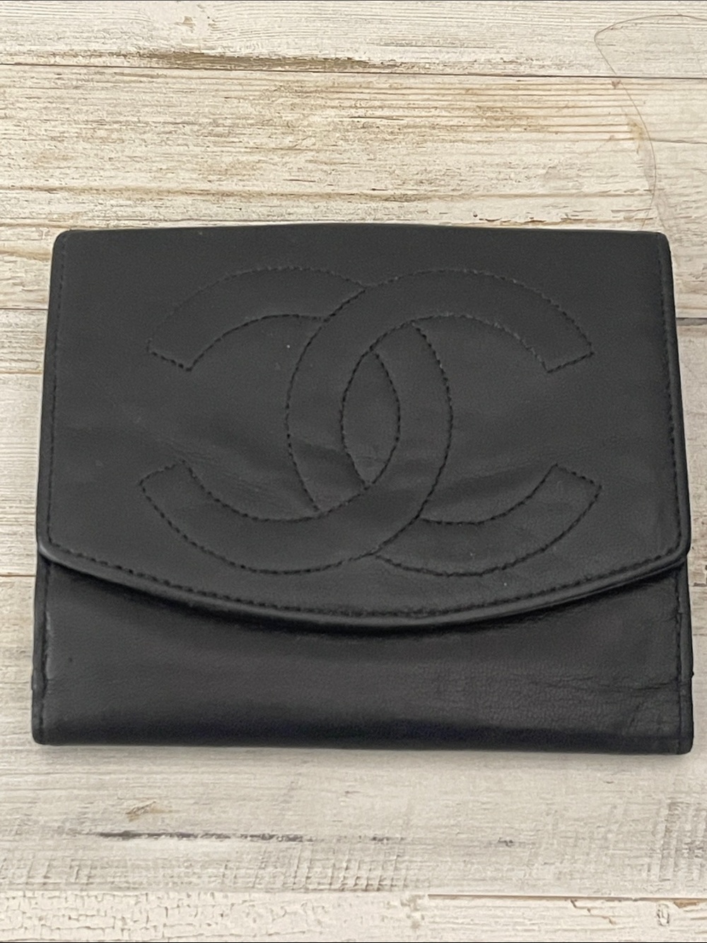 CHANEL Vintage Black Lambskin Oversized CC Bifold Wallet Made in France